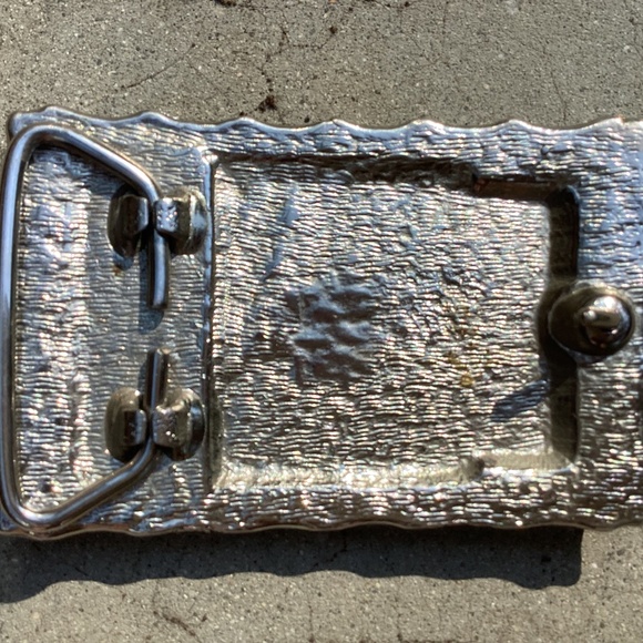 Vintage Bright Pyrite Artisan Stone On Outlined Rectangular Metal Belt Buckle - Picture 13 of 13